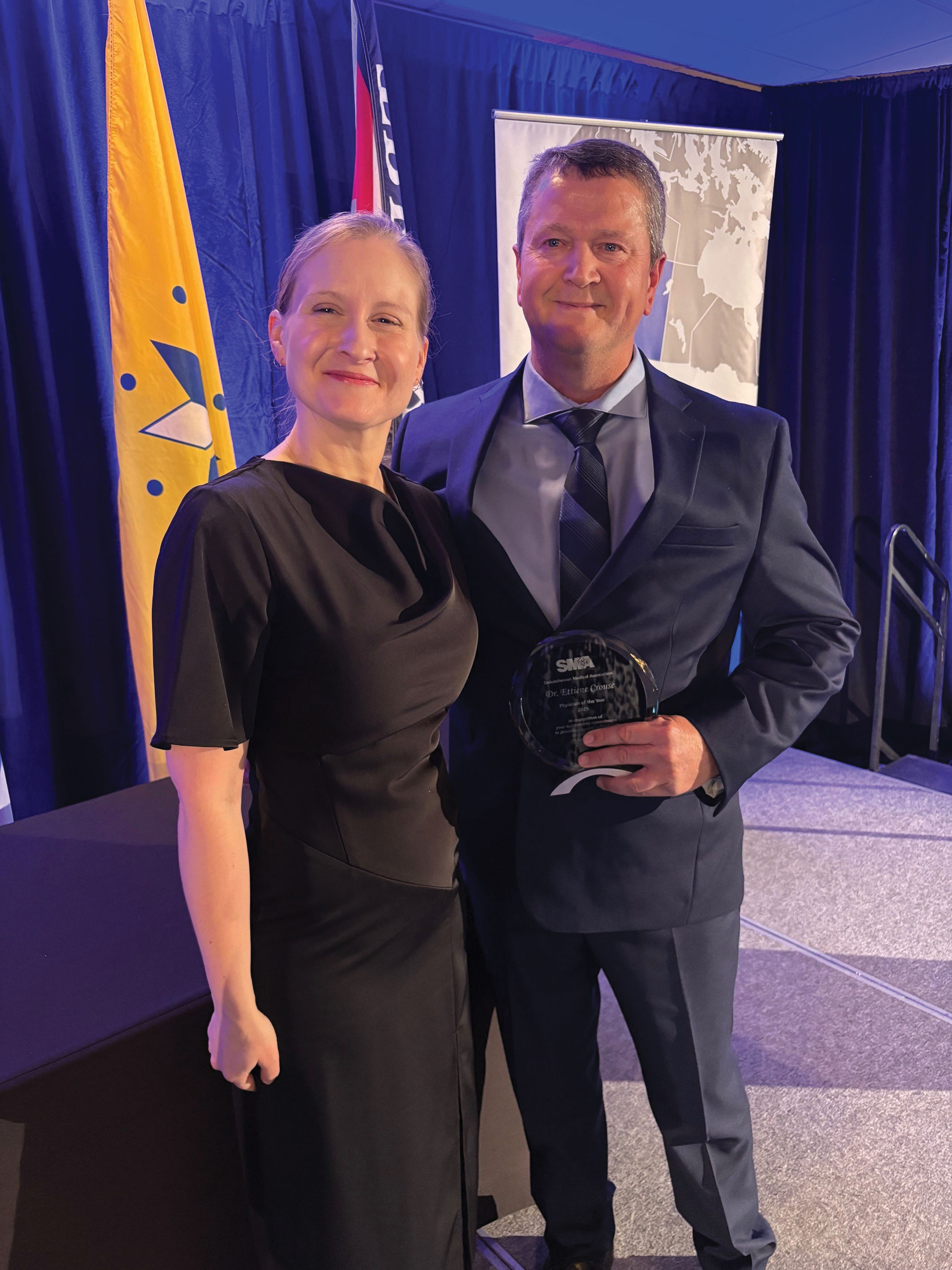 Dr. Crouse with SMA president Dr. Pamela Arnold during the awards ceremony on Friday, Oct. 24 in Saskatoon.